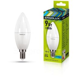 Лампа светодиодная LED-C35-9W-E14-4К Свеча 9Вт E14 4000К 172-265В Ergolux 13168
