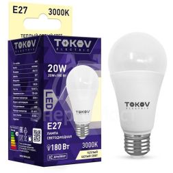 Лампа светодиодная 20Вт А60 3000К Е27 176-264В TOKOV ELECTRIC TKE-A60-E27-20-3K