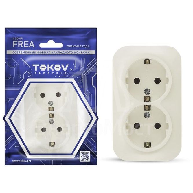 Розетка 2-м ОП Frea 16А IP20 250В с заземл. АБС-пластик беж. TOKOV ELECTRIC TKE-FR-R2Z-C02
