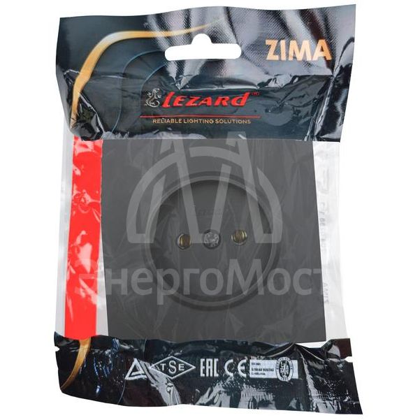 Розетка 1 мест. б/з ПБТ СП ZIMA IP20 16А безвинт. зажим черн. бархат LEZARD 704-4288-121BQC