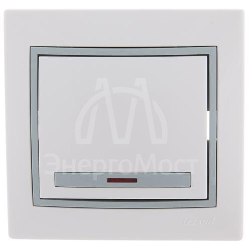 Выключатель 1-кл. СП Мира 10А IP20 с подсветкой с сер. вставкой бел. LEZARD 701-0215-111
