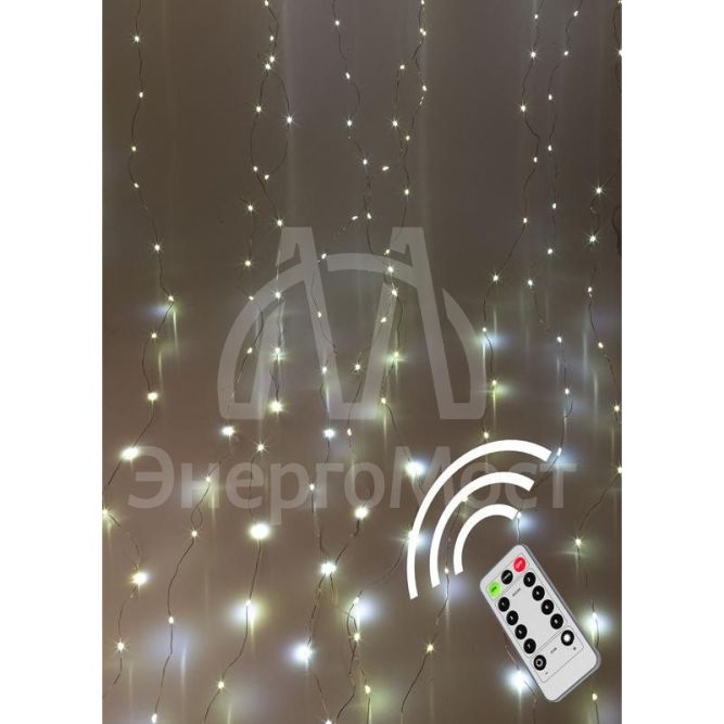 Гирлянда светодиодная &amp;quot;Роса&amp;quot; 3х3м +2м 300LED 10 нитей USB пульт КОСМОС KOC_CUR-U102