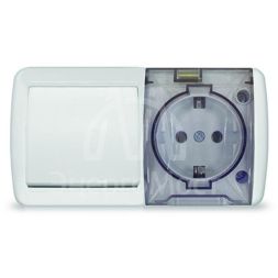 Блок ОП Клио 1-кл. выкл. 10А + розетка 1-м 16А 250В с заземл. с прозр. крышкой бел. Universal К2237