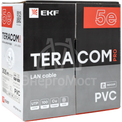 Кабель витая пара U/UTP кат.5E 4 пары 24 AWG solid PVC сер. TERACOM PRO PRO EKF TRP-5EUTP-04PVC-GY-IN3