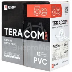 Кабель витая пара U/UTP кат.5E 4 пары 24 AWG solid PVC сер. TERACOM PRO PRO EKF TRP-5EUTP-04PVC-GY-IN3