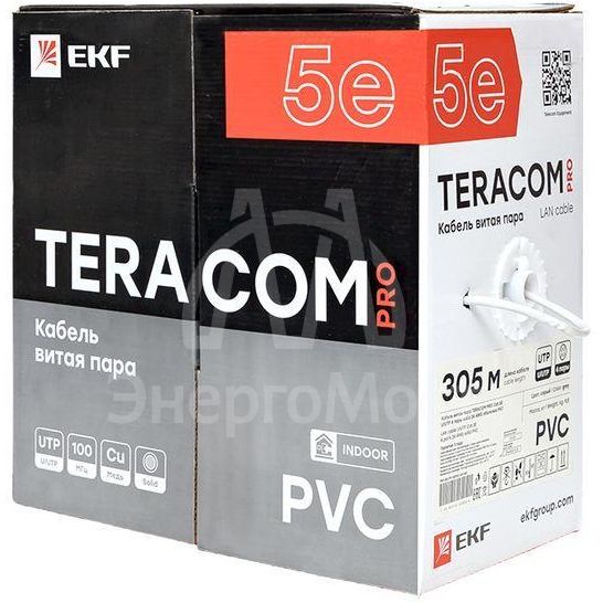 Кабель витая пара U/UTP кат.5E 4 пары 24 AWG solid PVC сер. TERACOM PRO PRO EKF TRP-5EUTP-04PVC-GY-IN3