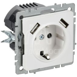 Розетка BRITE РЮш10-1-БрАБ 16А с USB A+A 2.1А с заземл. защ. шторки механизм арктич. бел. IEK BR-R14-16-U21-D21-K91