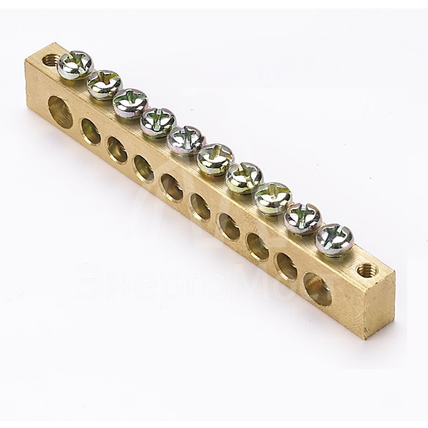 Шина PEN &amp;quot;ноль-земля&amp;quot; 8х12 10 отвер. латунь крепеж по краям PROxima EKF sn0-125-10-k