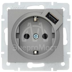 Розетка 1-м СП Vesna с заземл. с заряд. устройством USB механизм платина LEZARD 742-3588-181