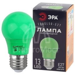 Лампа светодиодная ERAGL50-E27 A50 3Вт груша зел. E27 13SMD для белт-лайт ЭРА Б0049579
