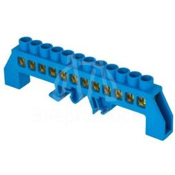 Шина нулевая N 8х12 12 отверстий синий нейлоновый корпус комбинированный латунь розн. стикер PROxima EKF sn0-125-12-dn-r