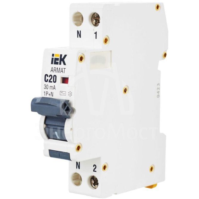 Выключатель автоматический дифференциального тока 1P+NP C20 30мА тип AC (18мм) АВДТ B06S ARMAT IEK AR-B06S-1N-C20C030
