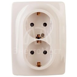 Розетка 2-м СП Эра12 12-2106-02 16А IP20 16AX 250В 2х2P+E Schuko сл. кость Эра Б0031229