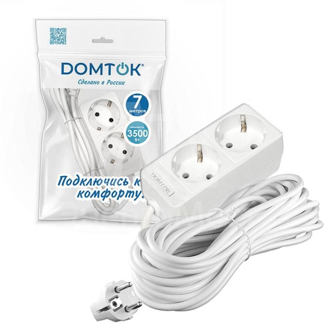 Удлинитель 2х7м с заземл. 16А IP20 3.5кВт ПВС 3х1 бел. DOMTOK 2388