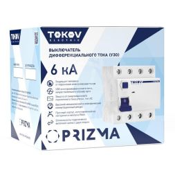 Выключатель дифференциального тока (УЗО) 4П (3P+N) 63А 30мА тип AC 6кА TOKOV Electric TKE-PZ60-RCDM-4-63-30-AC
