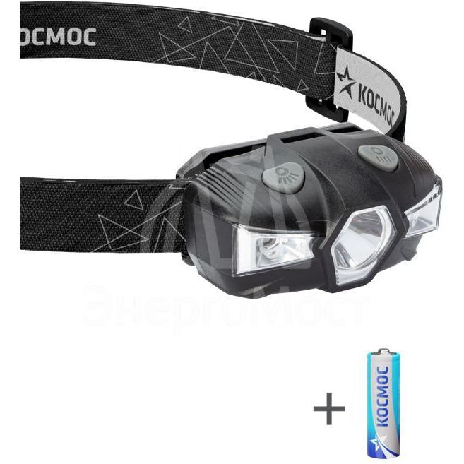 Фонарь налобный 1Вт LED+красн. 1xAA (R6) корпус ABS-пластик регулируемый эласт. ремешок КОСМОС KOC517B