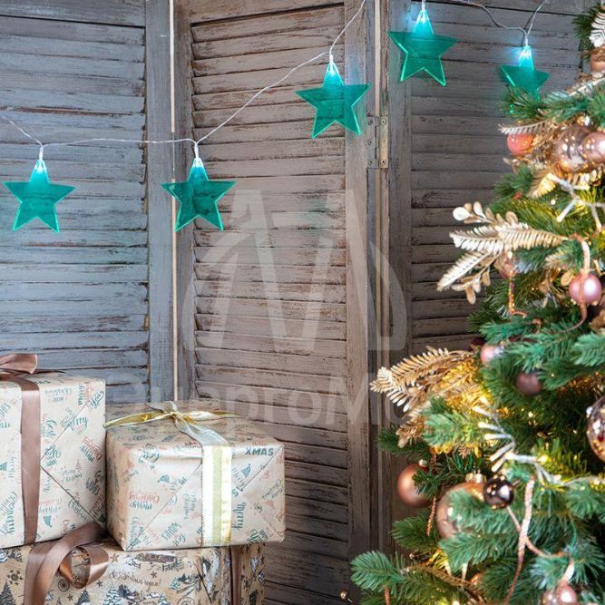 Гирлянда светодиодная &amp;quot;Звездопад&amp;quot; бирюз. 2.25м 10LED бел. провод черн. 2хAA (батарейки не в комплекте) Neon-Night 304-004