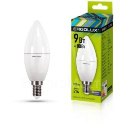 Лампа светодиодная LED-C35-9W-E14-6К Свеча 9Вт E14 6500К 172-265В Ergolux 13169