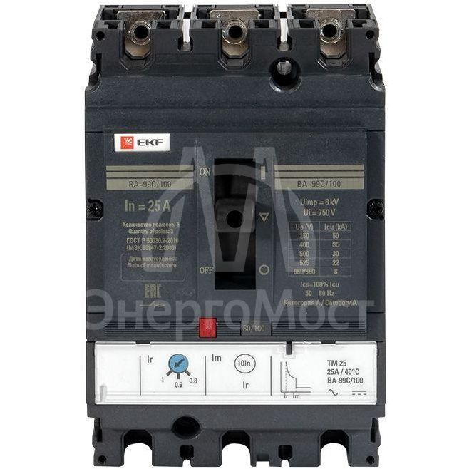 Выключатель автоматический 3п 100/25А 36кА ВА-99C Compact NS PROxima EKF mccb99C-100-25