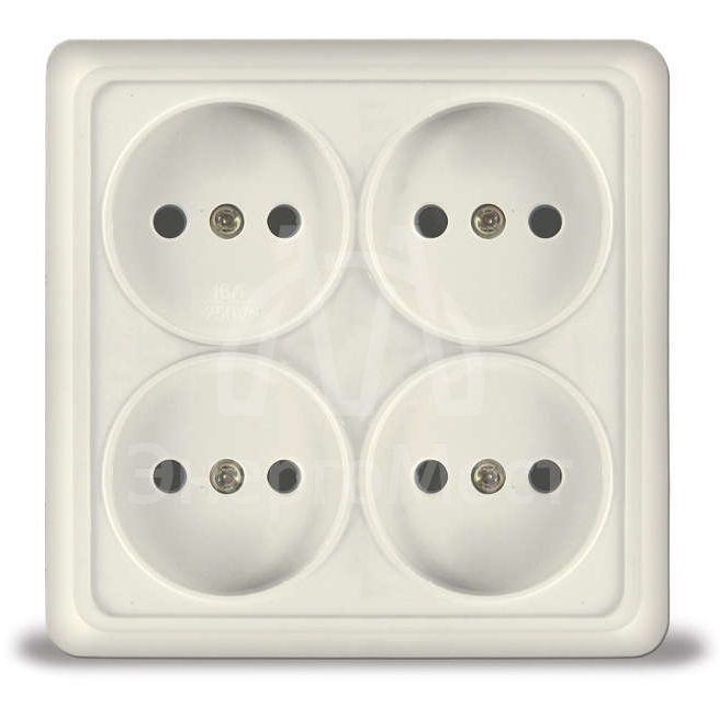 Розетка 4-м ОП Олимп без заземл. квадрат сл. кость UNIVersal 1170