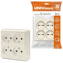 Розетка 4-м ОП Олимп без заземл. квадрат сл. кость UNIVersal 1170