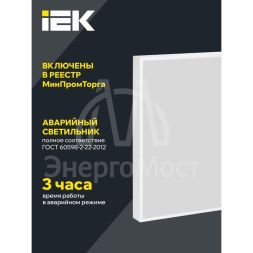 Светильник светодиодный ДВО 1001A PRO 30Вт 4000К панель опал БАП 3ч IEK LTP-DVO1-1001A-30-40-K01