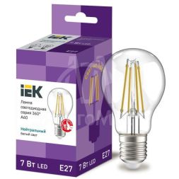 Лампа светодиодная 360° A60 7Вт шар 4000К E27 230В прозр. IEK LLF-A60-7-230-40-E27-CL