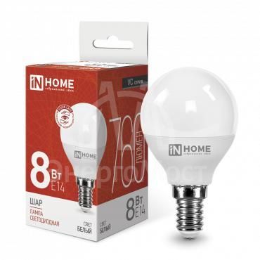 Лампа светодиодная LED-ШАР-VC 8Вт 230В E14 4000К 720лм IN HOME 4690612020556