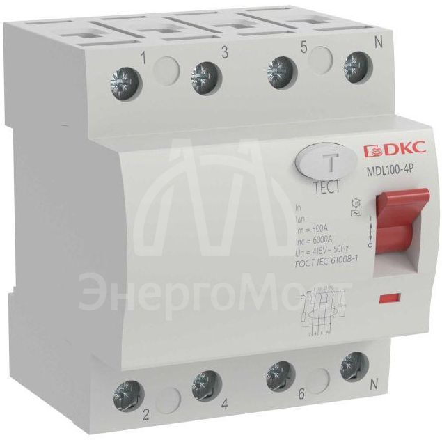 Выключатель дифференциального тока (УЗО) 4п (3P+N) 80А 100мА тип AC MDL100 YON MDL100-4P3-80-AC