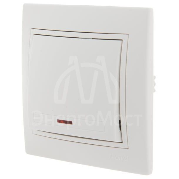 Выключатель 1-кл. СП Мира 10А IP20 с подсветкой с бел. вставкой бел. LEZARD 701-0202-111