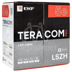 Кабель витая пара U/UTP кат.5E 4 пары 24 AWG solid LSZH нг(А)-HF сер. TERACOM PRO EKF TRP-5EUTP-04LSH-GY-IN3