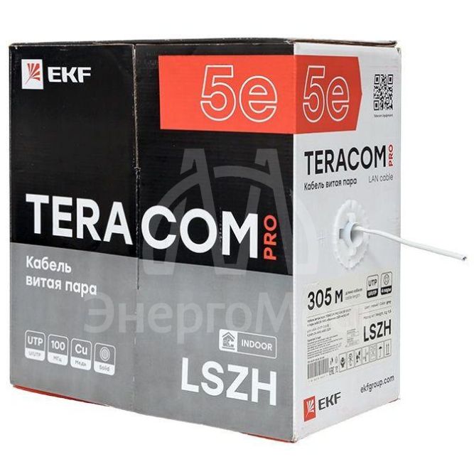 Кабель витая пара U/UTP кат.5E 4 пары 24 AWG solid LSZH нг(А)-HF сер. TERACOM PRO EKF TRP-5EUTP-04LSH-GY-IN3
