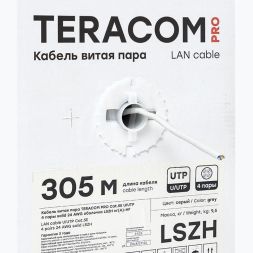 Кабель витая пара U/UTP кат.5E 4 пары 24 AWG solid LSZH нг(А)-HF сер. TERACOM PRO EKF TRP-5EUTP-04LSH-GY-IN3