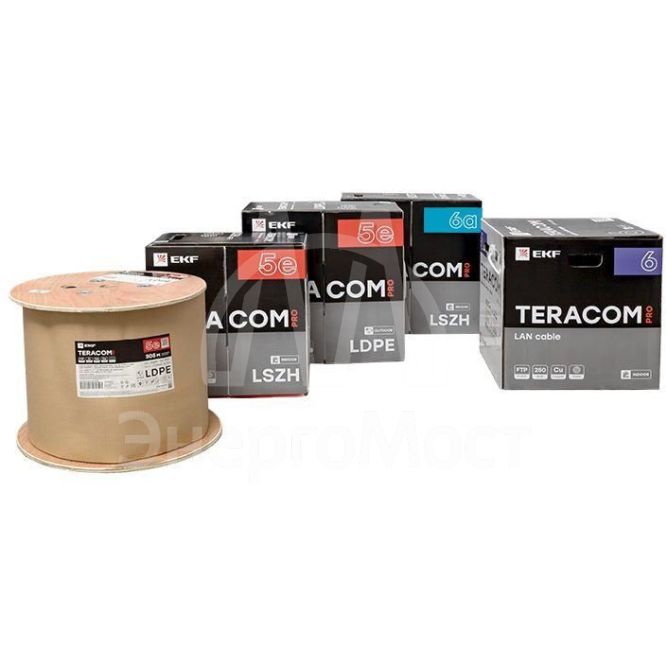 Кабель витая пара U/UTP кат.5E 4 пары 24 AWG solid LSZH нг(А)-HF сер. TERACOM PRO EKF TRP-5EUTP-04LSH-GY-IN3