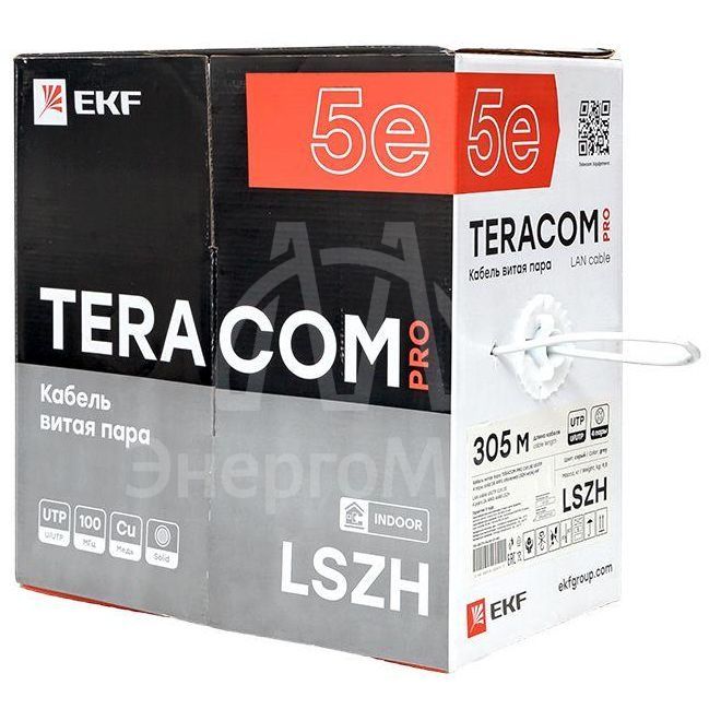 Кабель витая пара U/UTP кат.5E 4 пары 24 AWG solid LSZH нг(А)-HF сер. TERACOM PRO EKF TRP-5EUTP-04LSH-GY-IN3
