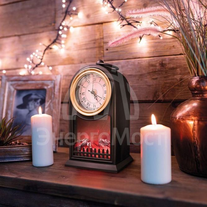 Камин светодиодный &amp;quot;Старинные часы&amp;quot; 14.7х11.7х25см с эффектом живого огня черн. батарейки 2хС (не в комплекте) USB Neon-Night 511-020