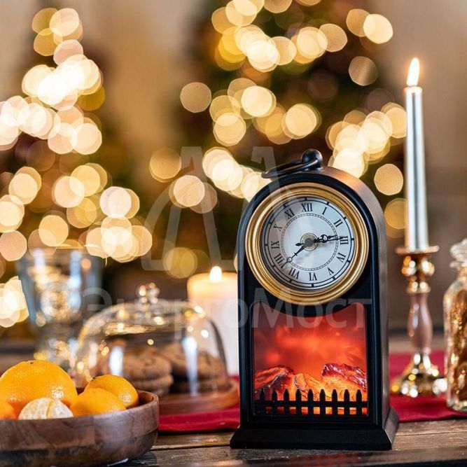 Камин светодиодный &amp;quot;Старинные часы&amp;quot; 14.7х11.7х25см с эффектом живого огня черн. батарейки 2хС (не в комплекте) USB Neon-Night 511-020