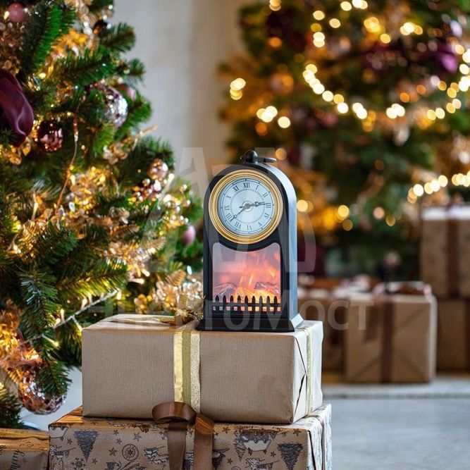 Камин светодиодный &amp;quot;Старинные часы&amp;quot; 14.7х11.7х25см с эффектом живого огня черн. батарейки 2хС (не в комплекте) USB Neon-Night 511-020