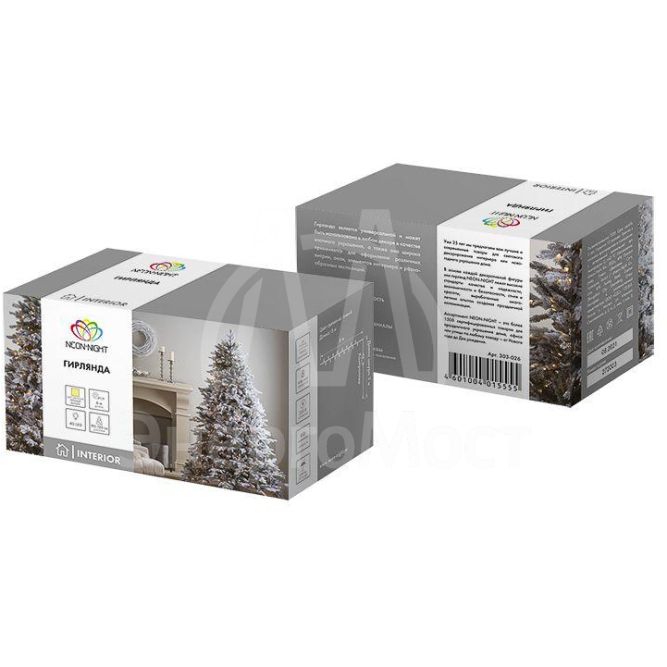 Гирлянда &amp;quot;ТВИНКЛ ЛАЙТ LED&amp;quot; (с контроллером 8 режимов) 6м 40LED 4Вт 220В IP20 тепл. бел. провод темн.-зел. ПВХ NEON-NIGHT 303-026