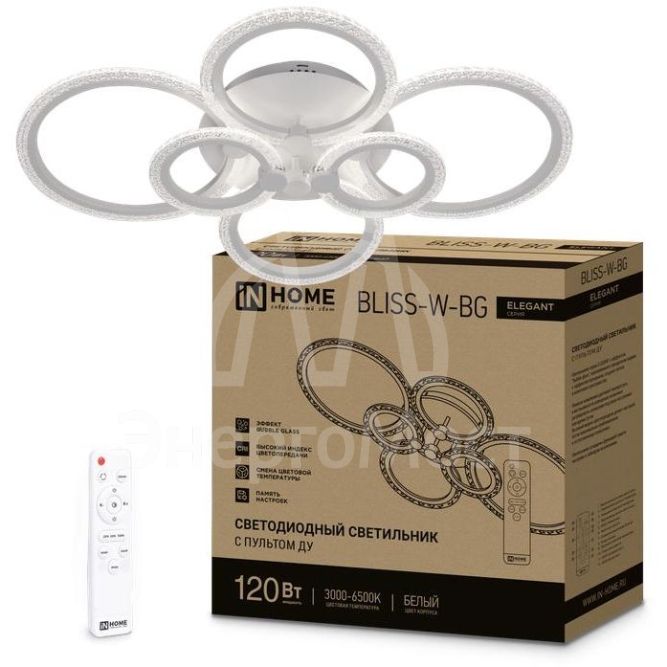 Светильник светодиодный ELEGANT BLISS-W-BG 120Вт 3000-6500К 8400лм 230В 780х550х130мм с пультом ДУ бел. IN HOME 4690612051840