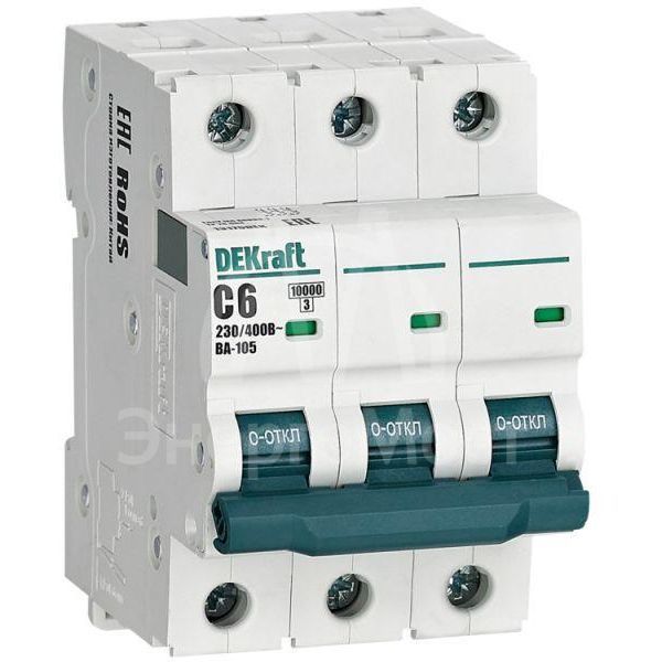 Выключатель автоматический модульный 3п C 6А 10кА ВА-105 DEKraft 13175DEK