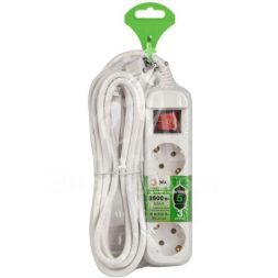 Удлинитель электрический UDL-16-350-ES Greenline 3 розетки с заземлением с выключателем 5м ПВС 3х1кв.мм Эра Б0065066