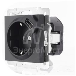 Розетка 1-м СП Vesna с заземл. с заряд. устройством USB механизм черн. бархат LEZARD 742-4288-181