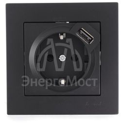 Розетка 1-м СП Vesna с заземл. с заряд. устройством USB механизм черн. бархат LEZARD 742-4288-181