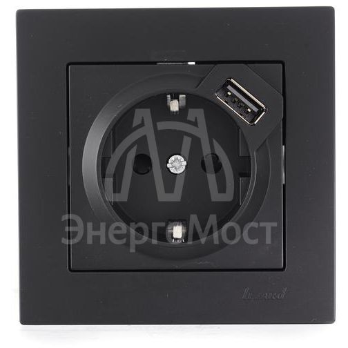 Розетка 1-м СП Vesna с заземл. с заряд. устройством USB механизм черн. бархат LEZARD 742-4288-181