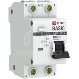 Выключатель автоматический дифференциального тока 1п+N C 40А 30мА тип AC эл. 4.5кА АД-12 Basic EKF DA12-40-30-bas