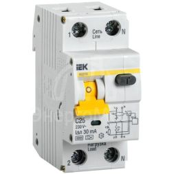 Выключатель автоматический дифференциального тока 2п (1P+N) C 25А 30мА тип A 6кА АВДТ-32 IEK MAD22-5-025-C-30