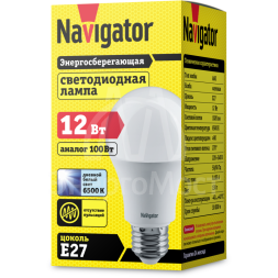 Лампа светодиодная 61 238 NLL-A60-12-230-6.5K-E27 12Вт грушевидная матовая 6500К холод. бел. E27 1020лм 176-264В Navigator 61238