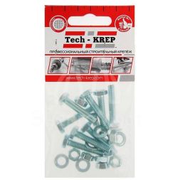 Болт М6х30 с шестигранной головкой цинк. с гайк. и шайб. DIN 933 (уп.8шт) класс прочности 8.8. пакет Tech-Krep 114051