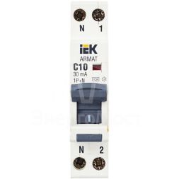 Выключатель автоматический дифференциального тока 1P+NP C10 30мА тип A (18мм) АВДТ B06S ARMAT IEK AR-B06S-1N-C10A030